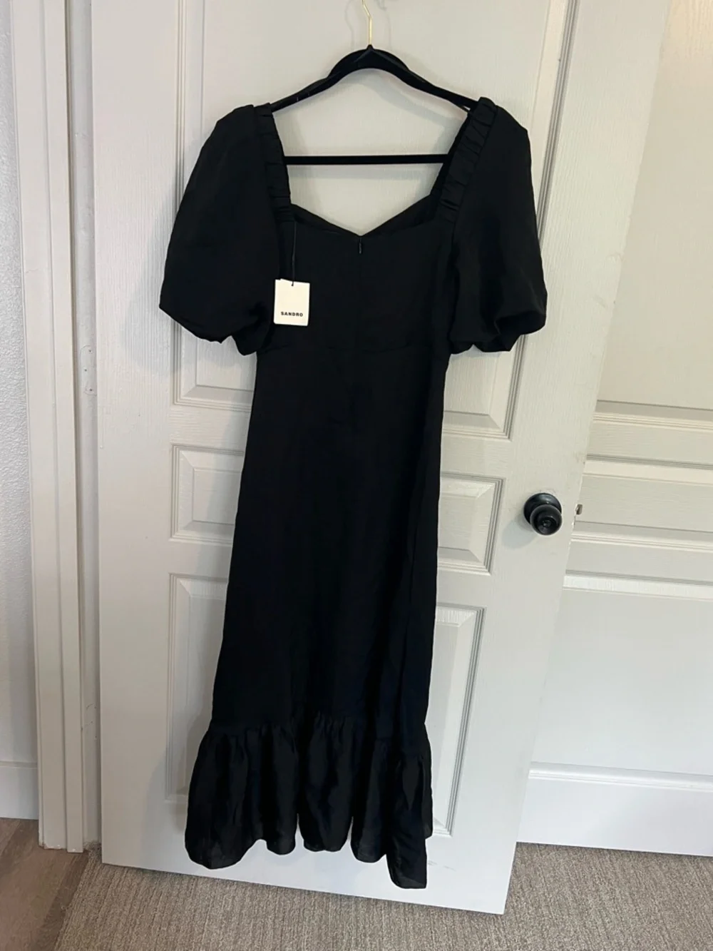 Sandro Black Embellished Cutout Midi Dress Size 38 - Picture 3 of 7